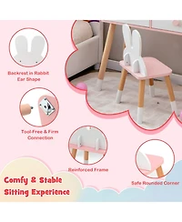 Gouun Kids Vanity Table and Chair Set with Drawer Shelf and Detachable Rabbit Mirror