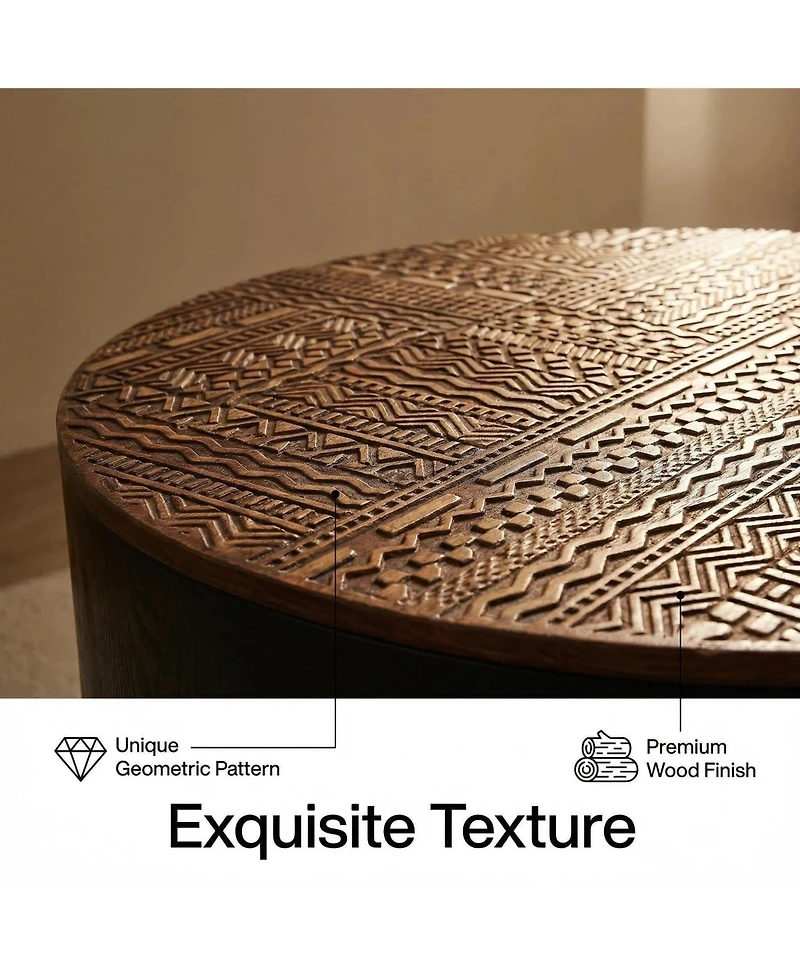 Flynama 31.5 Inch Round Carved Coffee Table