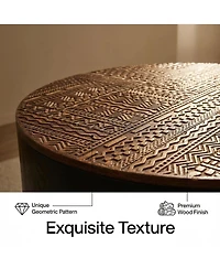 Flynama 31.5 Inch Round Carved Coffee Table