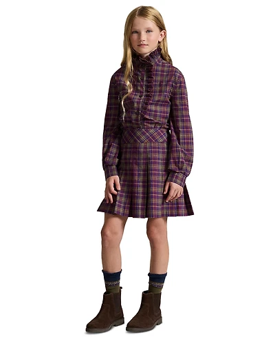 Polo Ralph Lauren Girls' 7-16 Plaid Ruffled Cotton Poplin Top