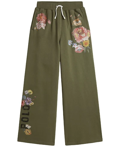Polo Ralph Lauren Girls' 7-16 Floral Wide-Leg Fleece Sweatpants