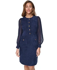 Eliza J Women's Crewneck Sheer Long-Sleeve Knee-Length Dress
