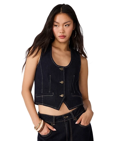Steve Madden Women's Fontana Denim Cropped Scoop Neck Vest