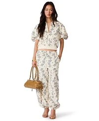 Steve Madden Womens Lyonie Cropped Floral Print Lightweight Jacket Loreli Wide Leg Pull On Low Rise Pants