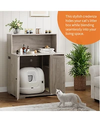 homfan Dog-Proof Cat Litter Box Enclosure – Extra-Large Cabinet Fits Automatic and Tall Boxes with Built-In Outlet, Storage Shelf Mark Pad
