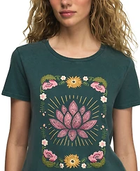 Lucky Brand Women's Floral Frame Lotus Classic Crew T-Shirt