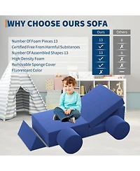 homfan 13-Piece Modular Play Couch Set, Convertible Foam Sofa with Washable Velvet Covers, Fold-Out Floor Chair for Playroom, Bedroom, Living Room