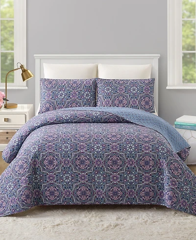Modern Heirloom Lavender Florals Reversible 3-Piece Quilt Set