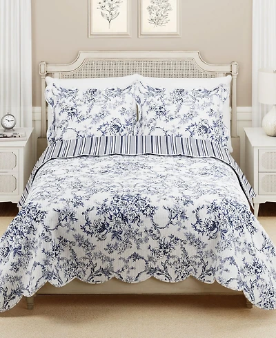 Modern Heirloom Garden Toile Reversible 3-Piece Quilt Set