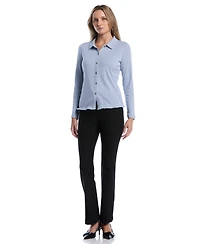Rafaella Petite Long-Sleeve Ruffle-Trim Cotton Shirt