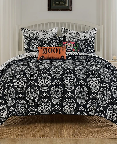 Greenland Home Fashions Sugar Skull Jacquard-Woven -Piece Coverlet Set