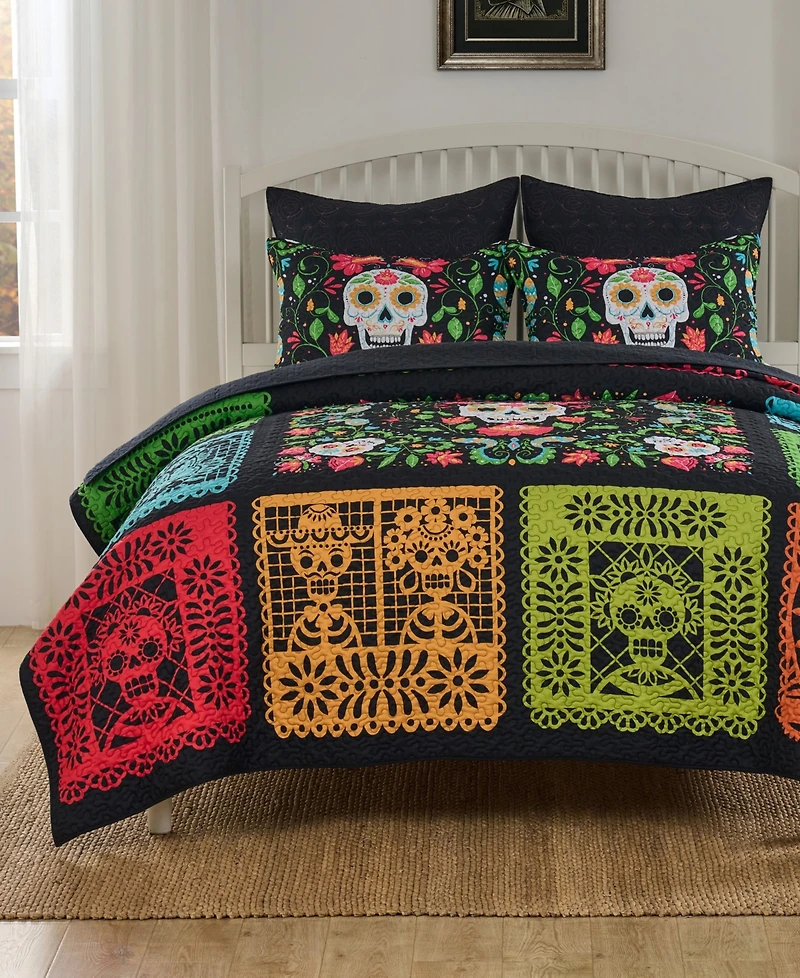 Greenland Home Fashions Day of the Dead Reversible 3-Piece Quilt Set