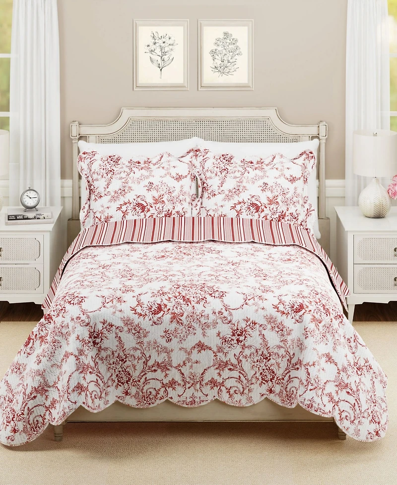 Modern Heirloom Garden Toile Reversible 3-Piece Quilt Set, Full/Queen
