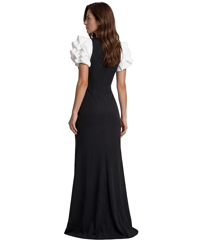 Rene Ruiz Occasion Women's 3D Floral Sleeve Fit and flare Scuba gown