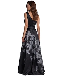 Rene Ruiz Occasion Women's One Shoulder Floral Border Print Mikado A-Line Gown