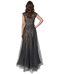 Rene Ruiz Occasion Women's Bateau Neck Lace tulle A-Line Gown