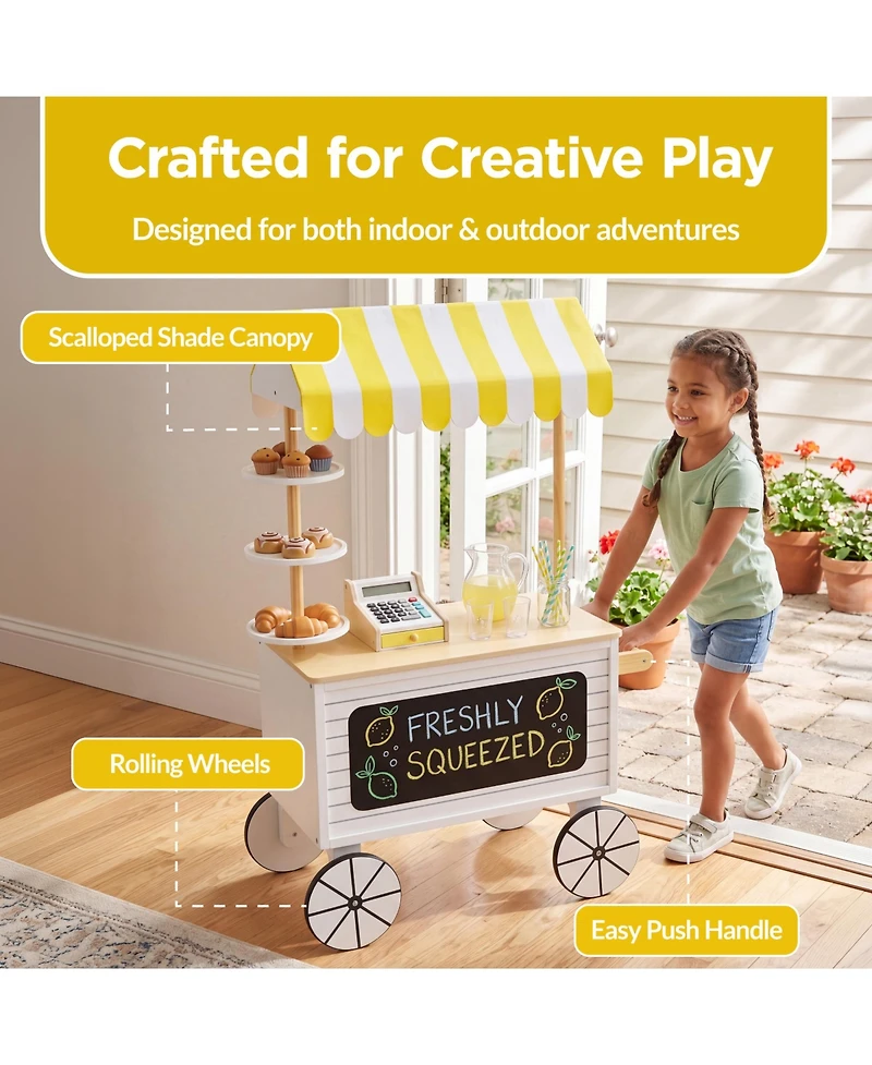 Best Choice Products Kids Lemonade Stand Canopy Chalkboard Wheels 8-Piece Play Kitchen, Ages 3+