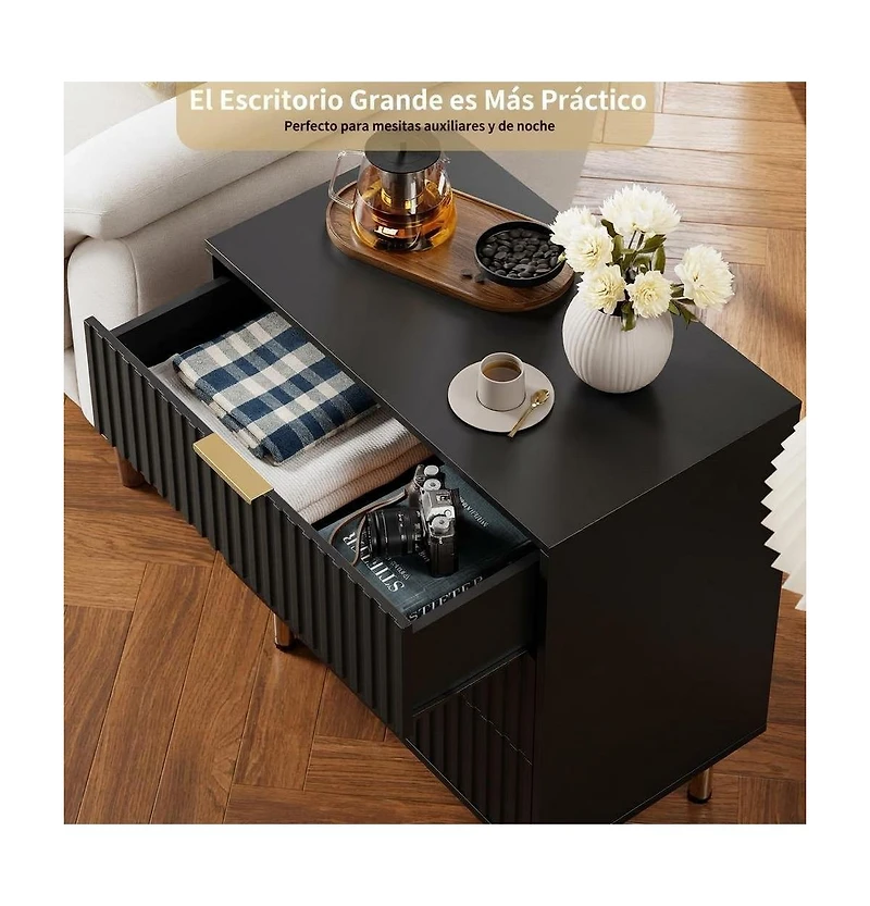 homfan Modern Fluted 3 Drawer Dresser, Wide Chest of Drawers with Deep Storage, Wooden Bedroom Organizer, Bedside Table Side for Living Room