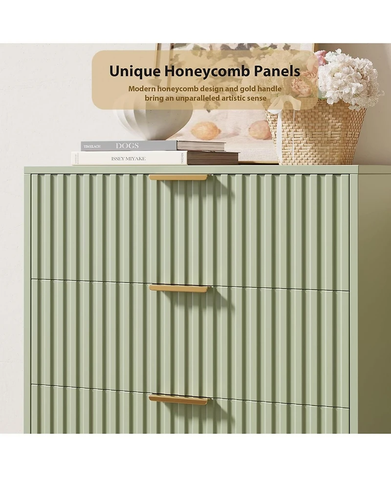 homfan Modern Fluted 5 Drawer Dresser, 48" Tall Wooden Chest with Deep Wide Drawers, Large Storage Organizer for Bedroom, Living Room, Hallway
