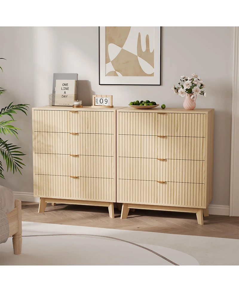 homfan 4 Drawer Dresser, Mid Century Modern Dresser Drawers, Waveform Fluted Side Table, Wood Drawer Organizer for Bedroom Living Room, Hallway