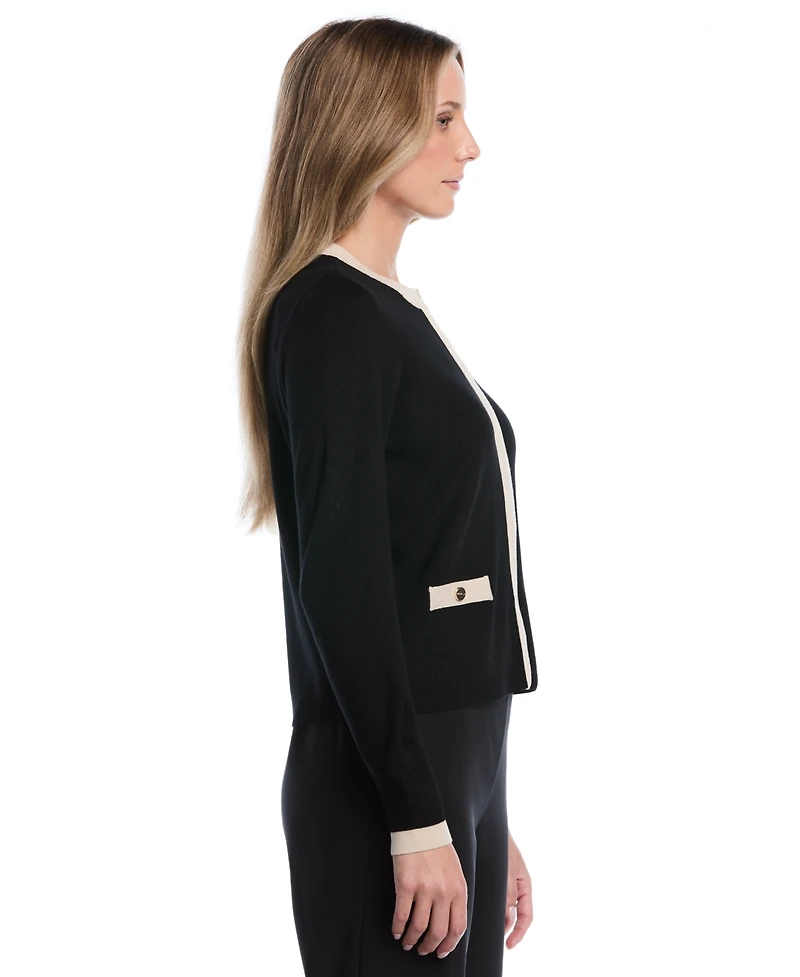 Rafaella Petite Colorblock Zip-Up Crewneck Cardigan