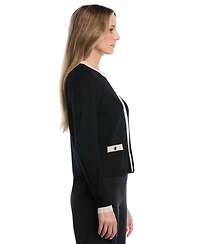 Rafaella Petite Colorblock Zip-Up Crewneck Cardigan