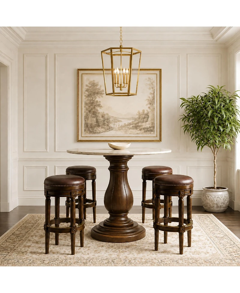 Maven Lane Pullman Backless Bar Stool in Dark Walnut Finish with Vintage Brown Leather