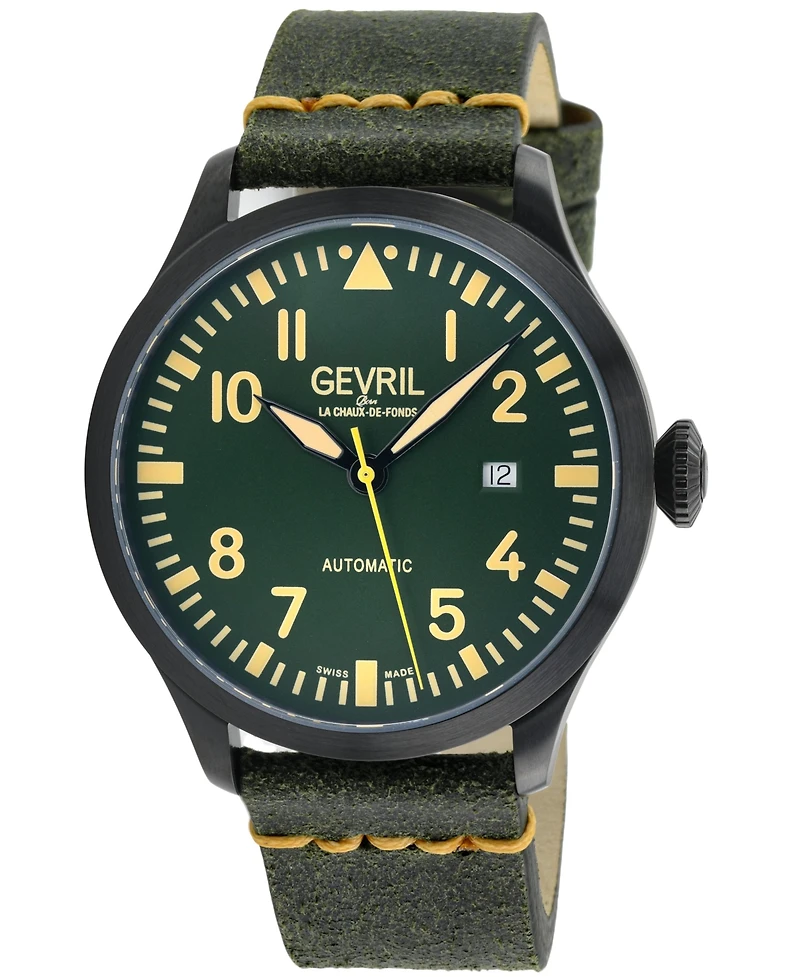 Gevril Men's Vaughn Swiss Automatic Leather Strap Watch