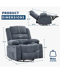 homfan Rocking Recliner for Adults Oversized 360degree(s) Swivel Manual Chair | Breathable Linen with Cup Holder Side Pockets