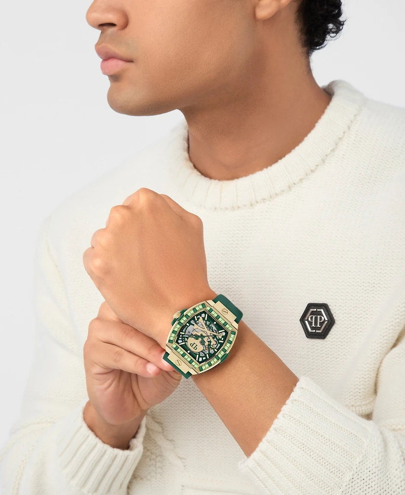 Philipp Plein The keleton 2.0 Men's Green Calf Leather Strap Watch 44mm