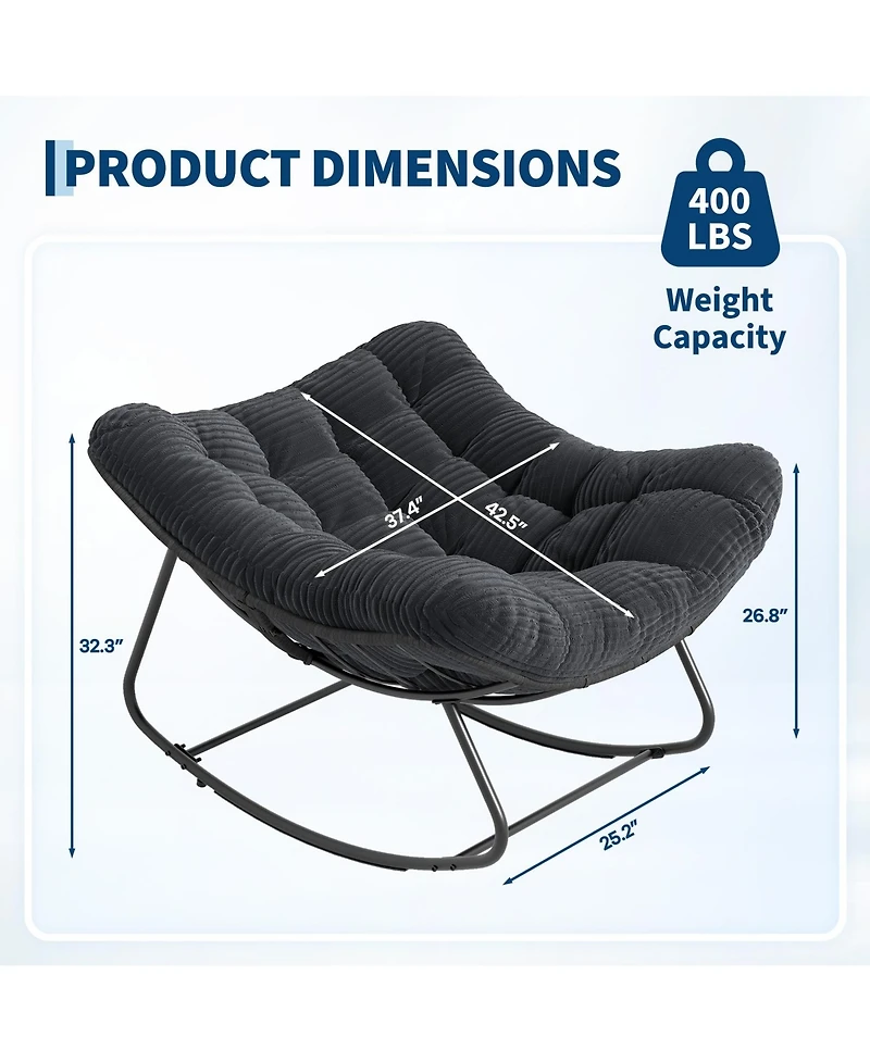 homfan Outdoor Rocking Papasan Chair with Cushion, Metal and Pe Rattan Frame, 400LBS Capacity, Ideal for Patio, Garden, Living Room