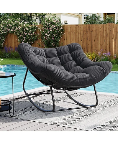 homfan Outdoor Rocking Papasan Chair with Cushion, Metal and Pe Rattan Frame, 400LBS Capacity, Ideal for Patio, Garden, Living Room