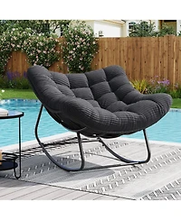 homfan Outdoor Rocking Papasan Chair with Cushion, Metal and Pe Rattan Frame, 400LBS Capacity, Ideal for Patio, Garden, Living Room