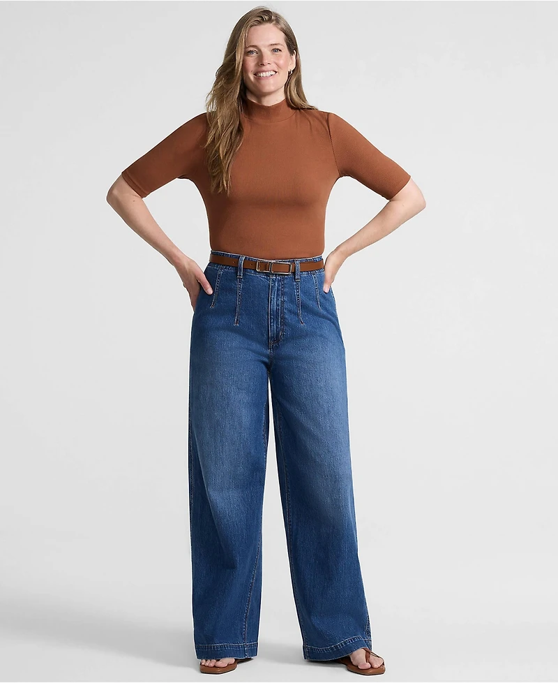 Lands' End Women's Wide Rib Mock Turtleneck