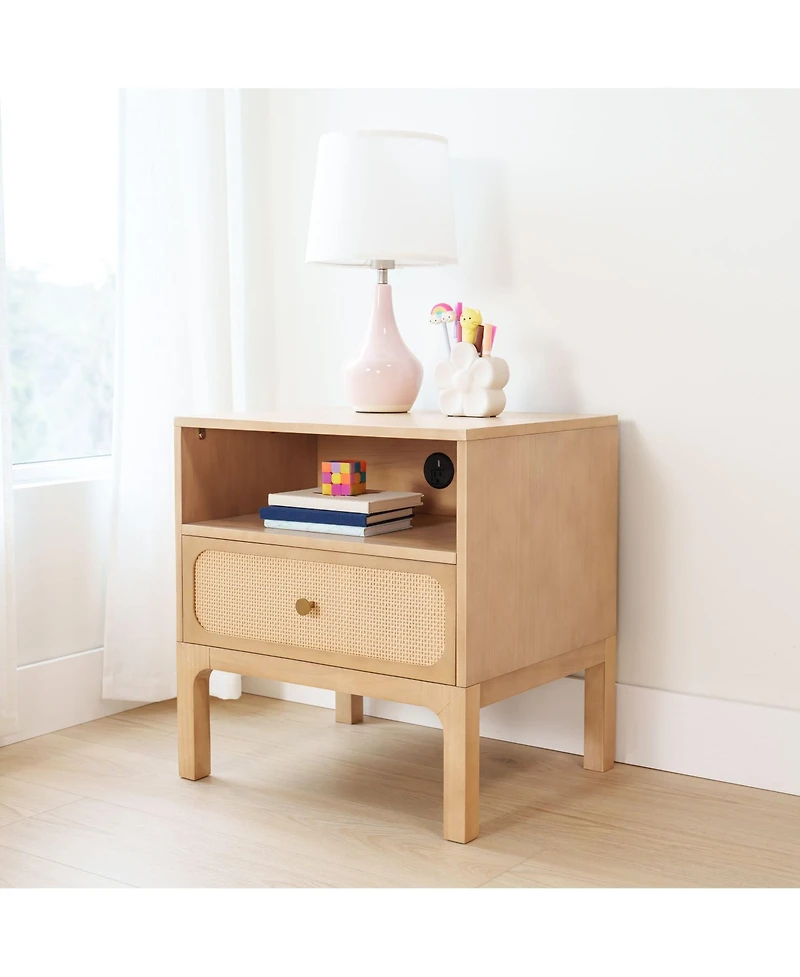 Max & Lily Elio/Rattan 1 Drawer with Cubby and Electrical Outlet Nightstand