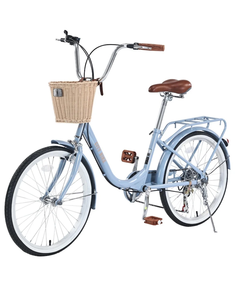 ECHTPeak 7 Speed City Bike With Basket , Steel Frame