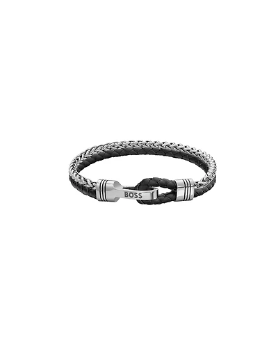 Hugo Boss Men's Jaxon Stainless Steel Black Leather Bracelet