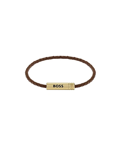 Hugo Boss Men's Ares Air Ionic Plated Thin Gold Steel Brown Leather Bracelet