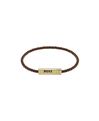 Hugo Boss Men's Ares Air Ionic Plated Thin Gold Steel Brown Leather Bracelet