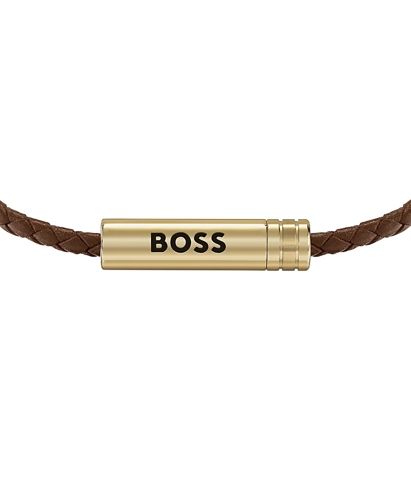 Hugo Boss Men's Ares Air Ionic Plated Thin Gold Steel Brown Leather Bracelet