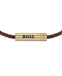 Hugo Boss Men's Ares Air Ionic Plated Thin Gold Steel Brown Leather Bracelet