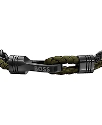 Hugo Boss Men's Jaxon Ionic Plated Grey Steel Green Leather Bracelet