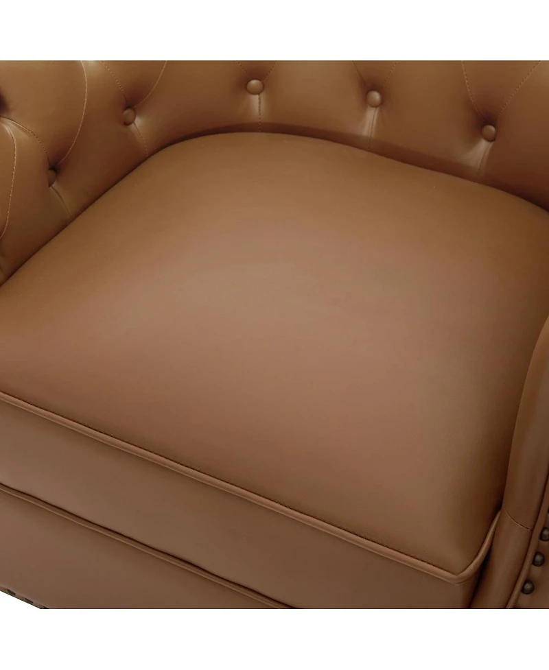 Streamdale Furniture 360 Swivel Pu Leather Accent Chair with Tufted Curved Back