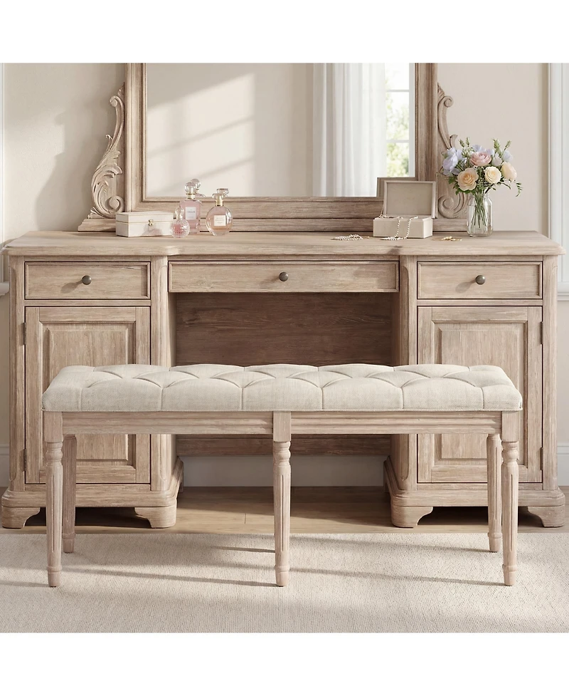 Costway 47.5" End of Bed Bench with Tufted Decoration and Antiqued Legs for Living Room