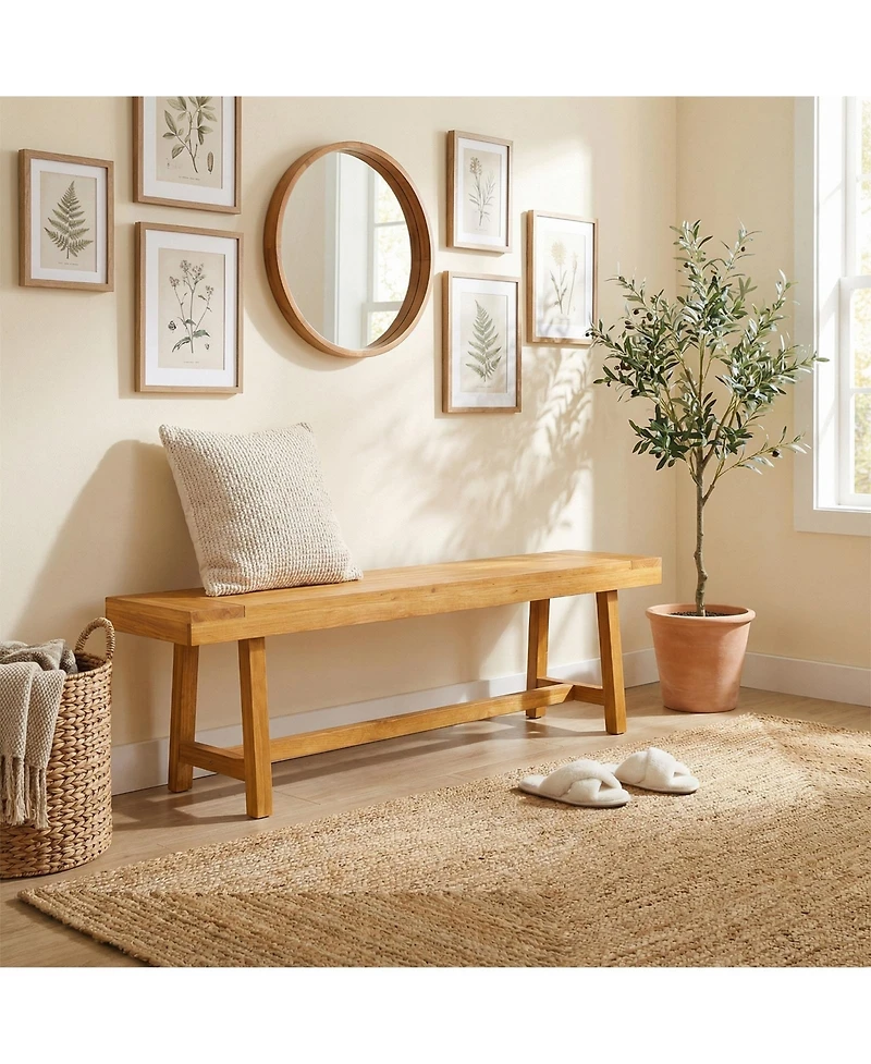Costway 63 Inch Solid Wood Bench, Rustic Farmhouse Narrow Bench for up to 3 People