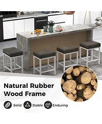 Gouun Set of 2 Saddle Counter Stools with Linen Cushion and Rubberwood Frame