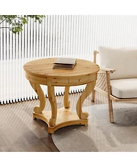 Flynama Farmhouse Round Side Table with Storage Drawers Small Dining Accent Table