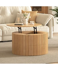 Flynama Round Lift Top Coffee Table Storage Fluted Wood Mdf Solid Wood Living Room Table