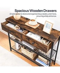 Slickblue Modern 3-Tier Slim Console Table with Drawers and Charging Port