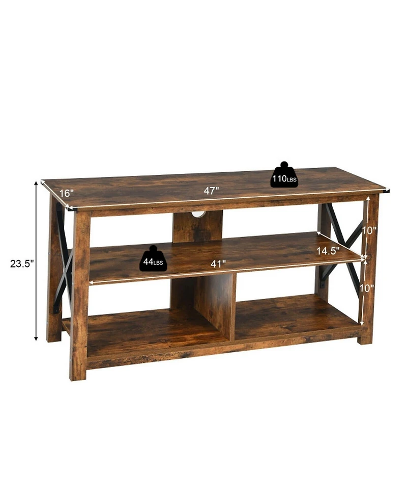 Gouun 3-Tier 47 Inch Tv Console for 55 Inch Screens with X-Shape Metal Frame